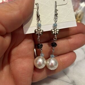 Pearl & Butterfly Linear Earrings-Boutique
